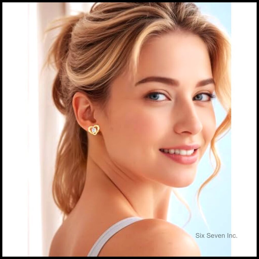 Moissanite Heart Stud Earrings 925 Sterling Silver Gold Plated Fine Jewelry - Picture 3 of 7